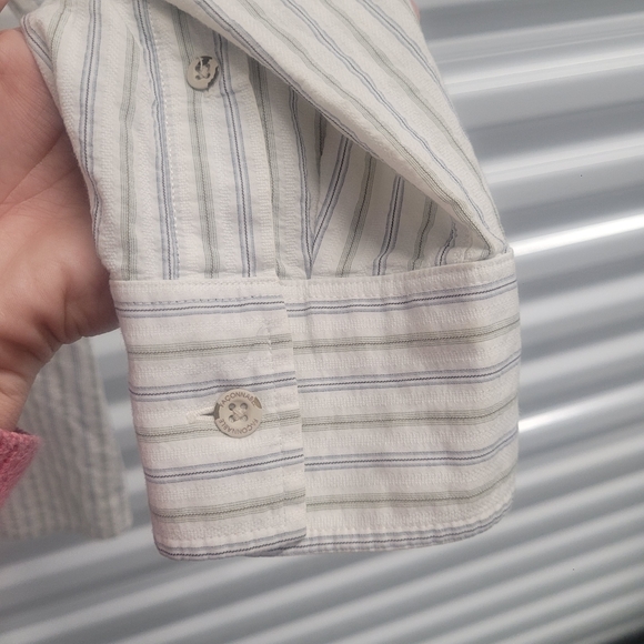 Faconnable Jeans Long Sleeve Button Up Shirt, Size Large, White with Stripes - Picture 4 of 10
